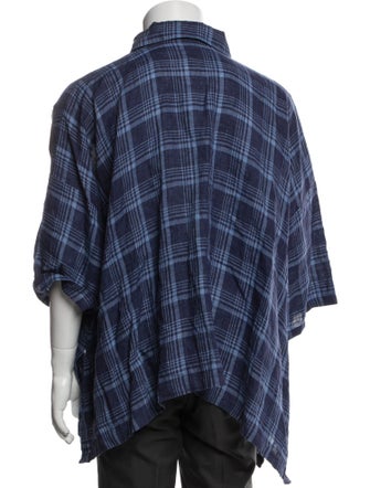 Eskandar Plaid Print Three-Quarter Sleeve Shirt