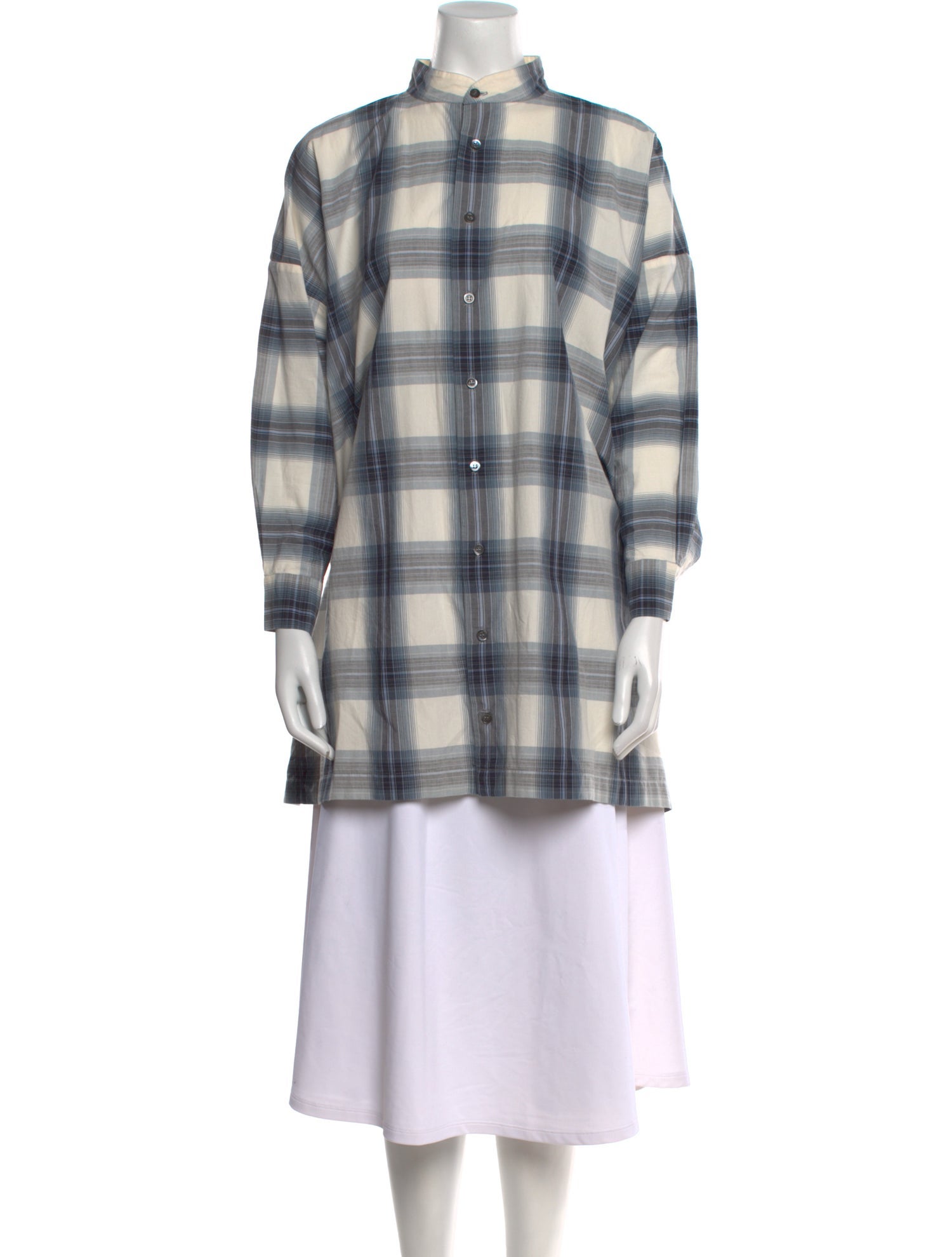 Eskandar Plaid Print Mock Neck Tunic