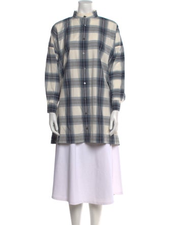 Eskandar Plaid Print Mock Neck Tunic