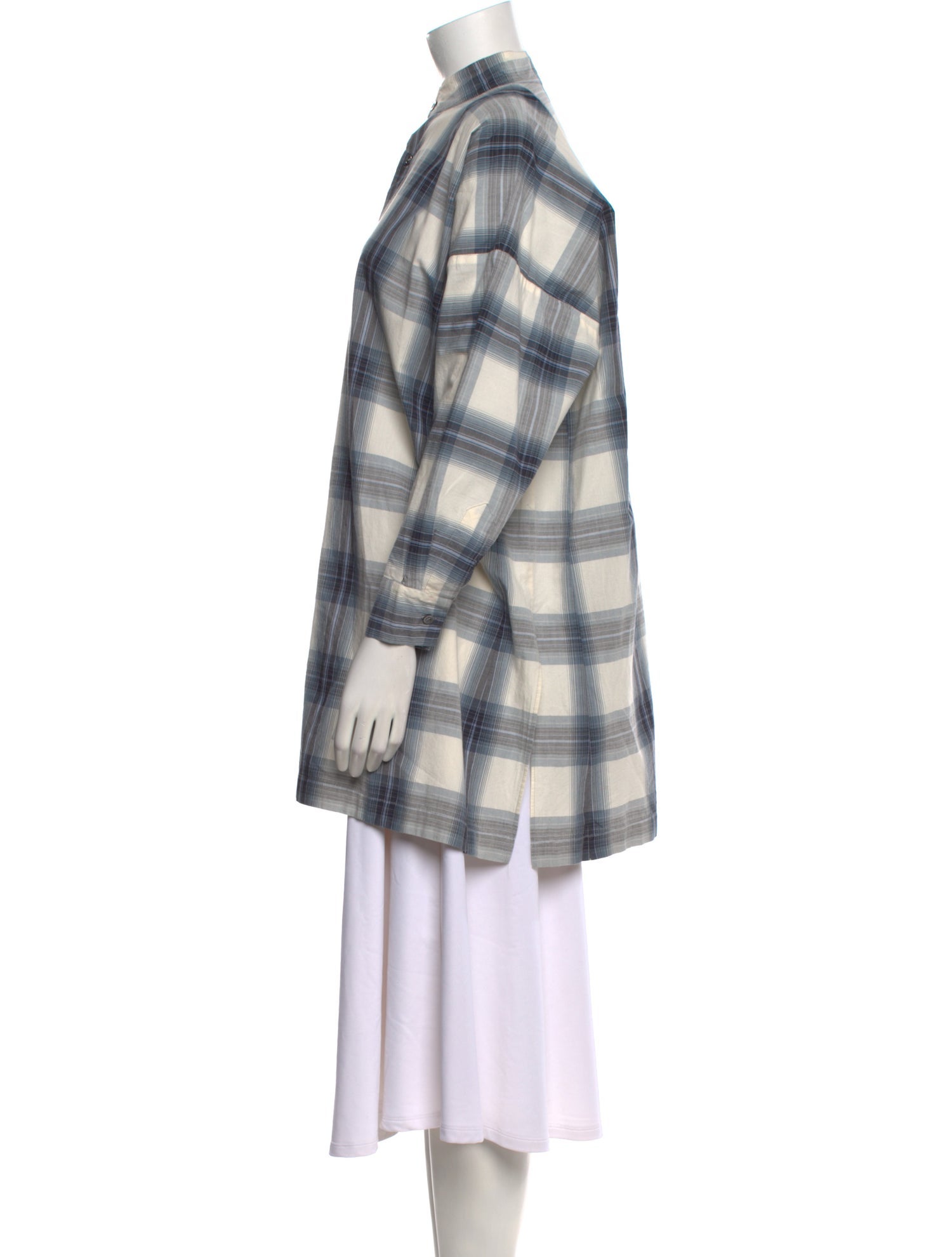 Eskandar Plaid Print Mock Neck Tunic