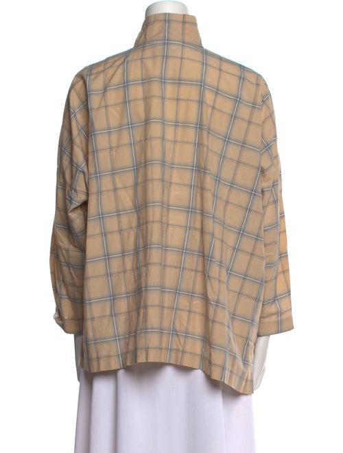 Eskandar Plaid Print Mock Neck Button-Up Top
