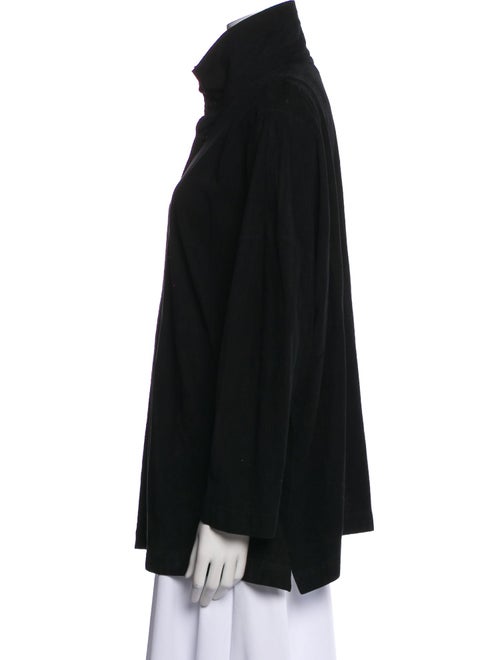 Eskandar Leather Mock Neck Button-Up Top