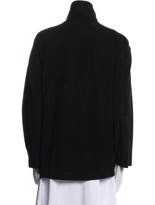 Eskandar Leather Mock Neck Button-Up Top