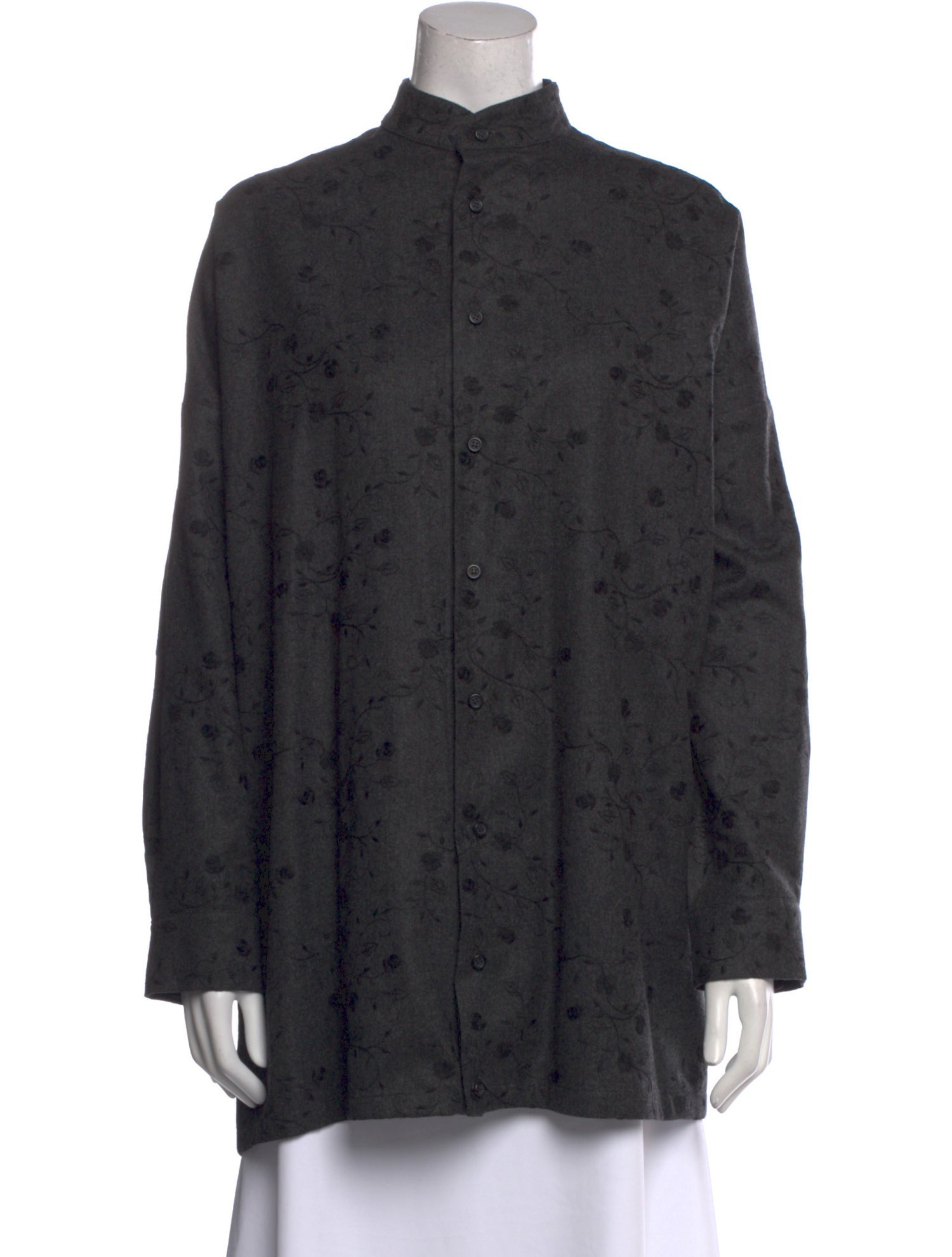 Eskandar Wool Floral Print Button-Up Top