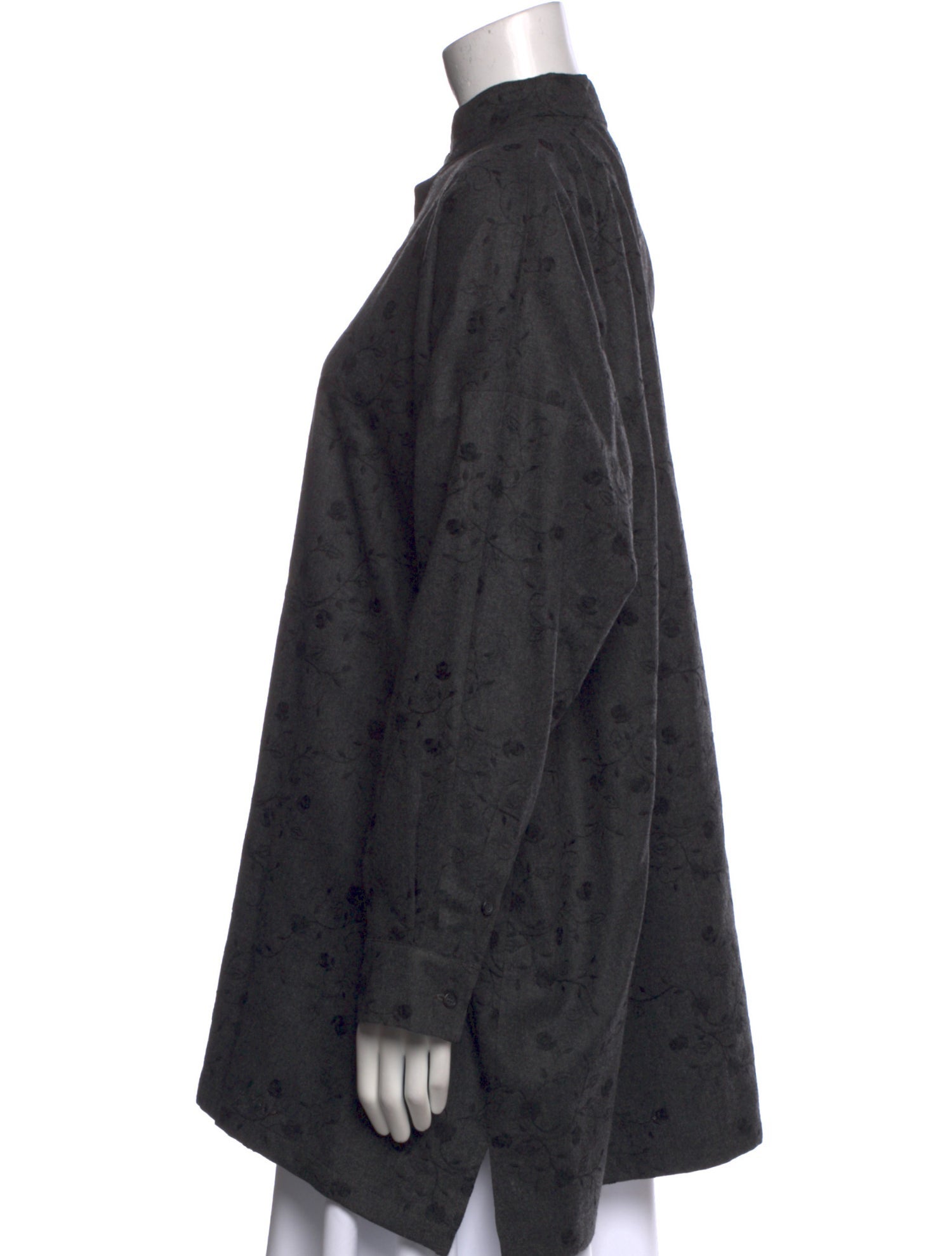 Eskandar Wool Floral Print Button-Up Top