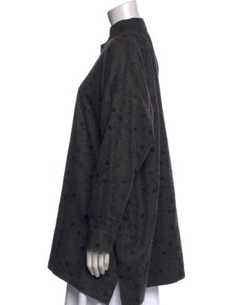 Eskandar Wool Floral Print Button-Up Top