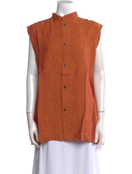 Eskandar Linen Mock Neck Button-Up Top