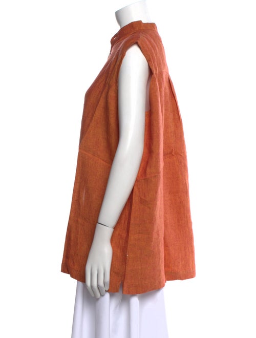 Eskandar Linen Mock Neck Button-Up Top