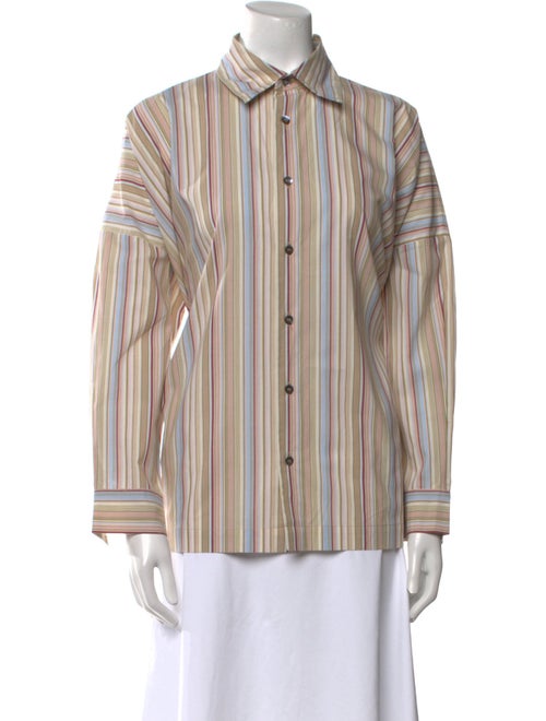 Eskandar Striped Long Sleeve Button-Up Top