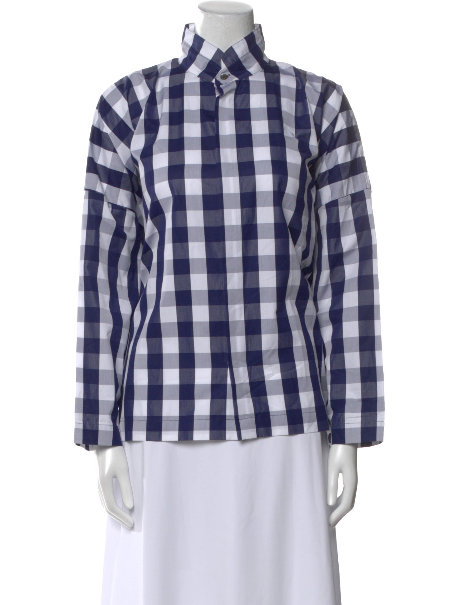 Eskandar Plaid Print Long Sleeve Button-Up Top