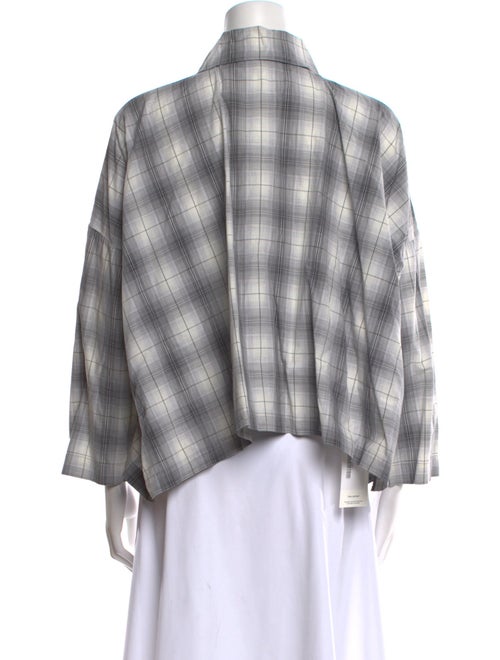 Eskandar Plaid Print Three-Quarter Sleeve Button-Up Top