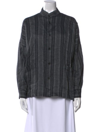 Eskandar Linen Plaid Print Button-Up Top