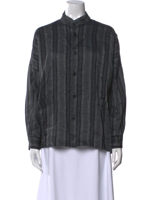 Eskandar Linen Plaid Print Button-Up Top