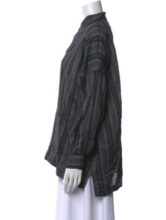 Eskandar Linen Plaid Print Button-Up Top