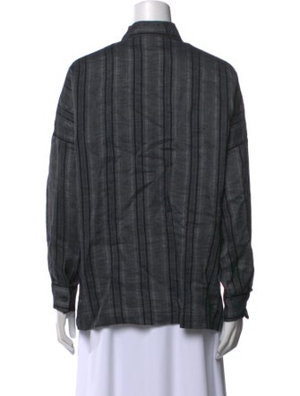 Eskandar Linen Plaid Print Button-Up Top