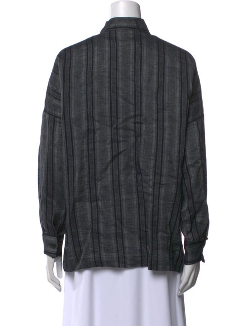 Eskandar Linen Plaid Print Button-Up Top