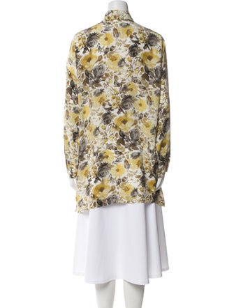 Eskandar Silk Floral Print Button-Up Top