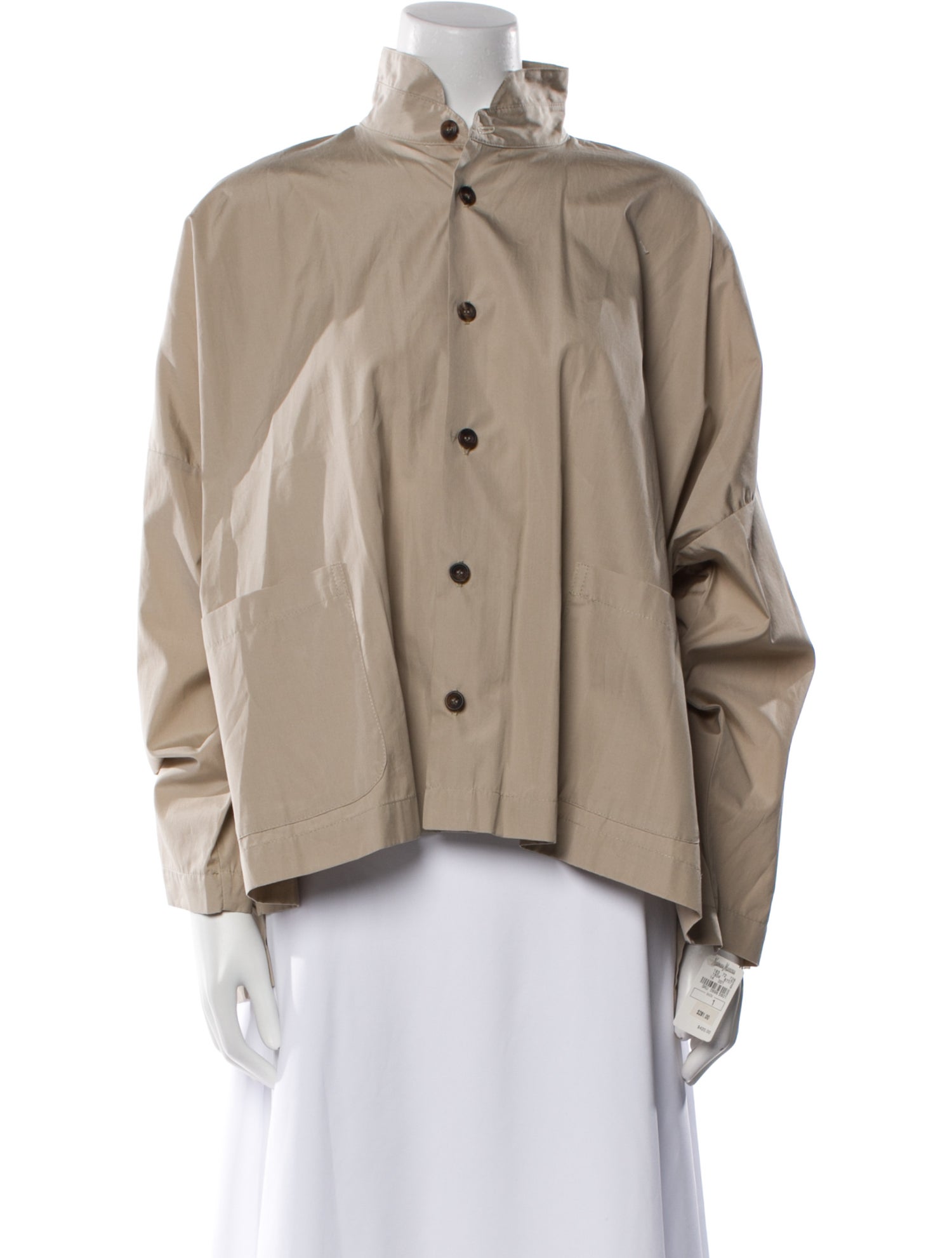 Eskandar Mock Neck Long Sleeve Button-Up Top