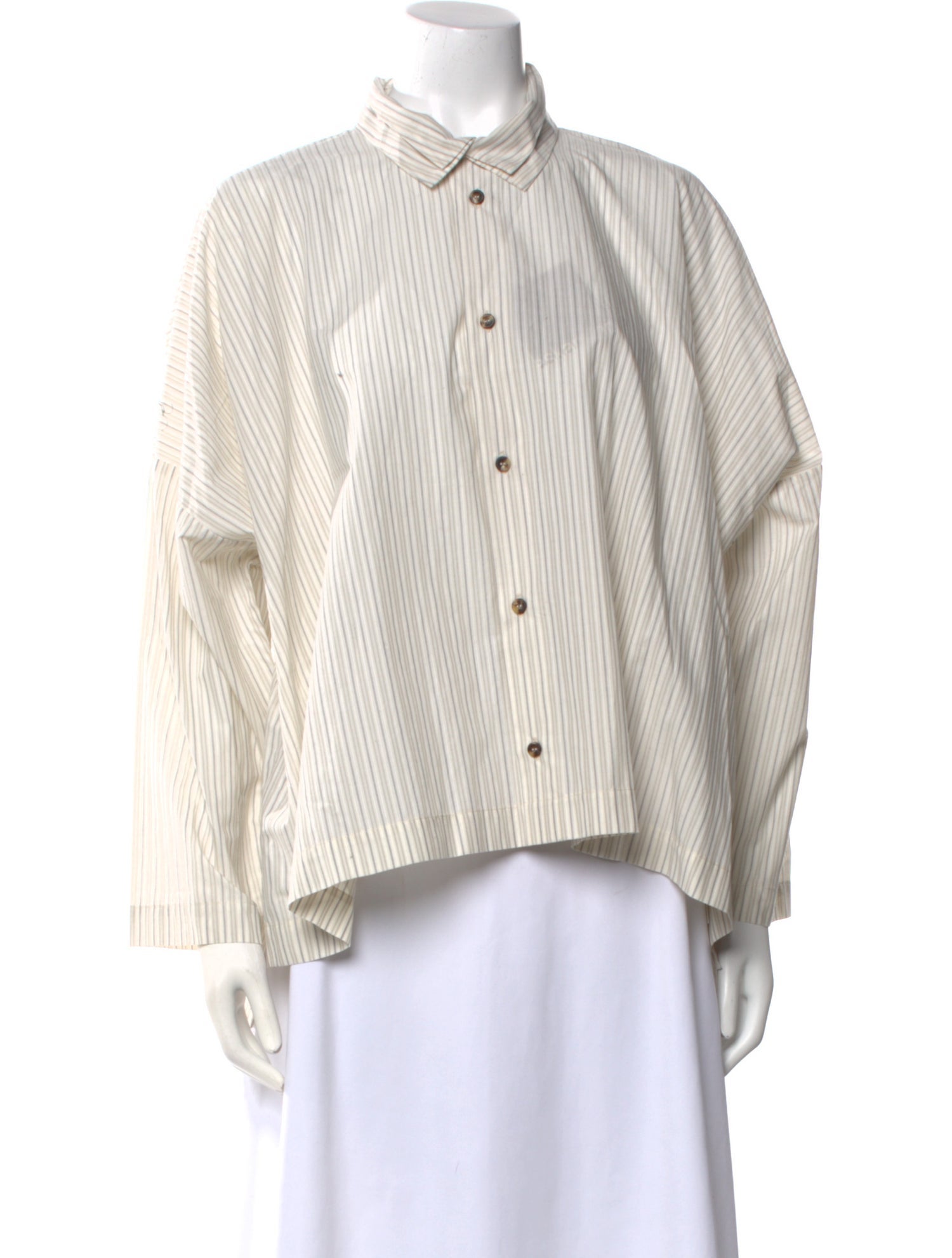 Eskandar Striped Long Sleeve Button-Up Top