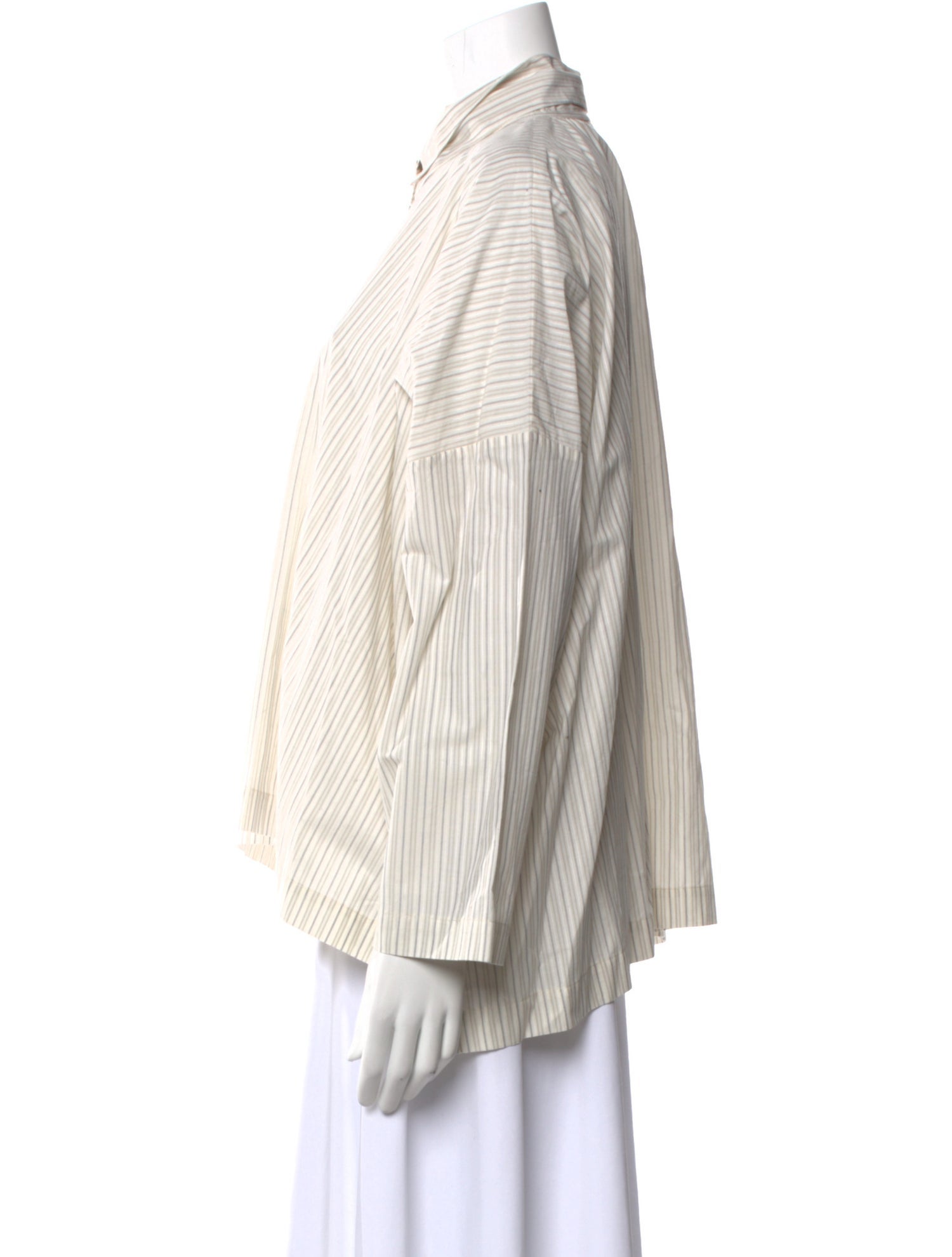 Eskandar Striped Long Sleeve Button-Up Top