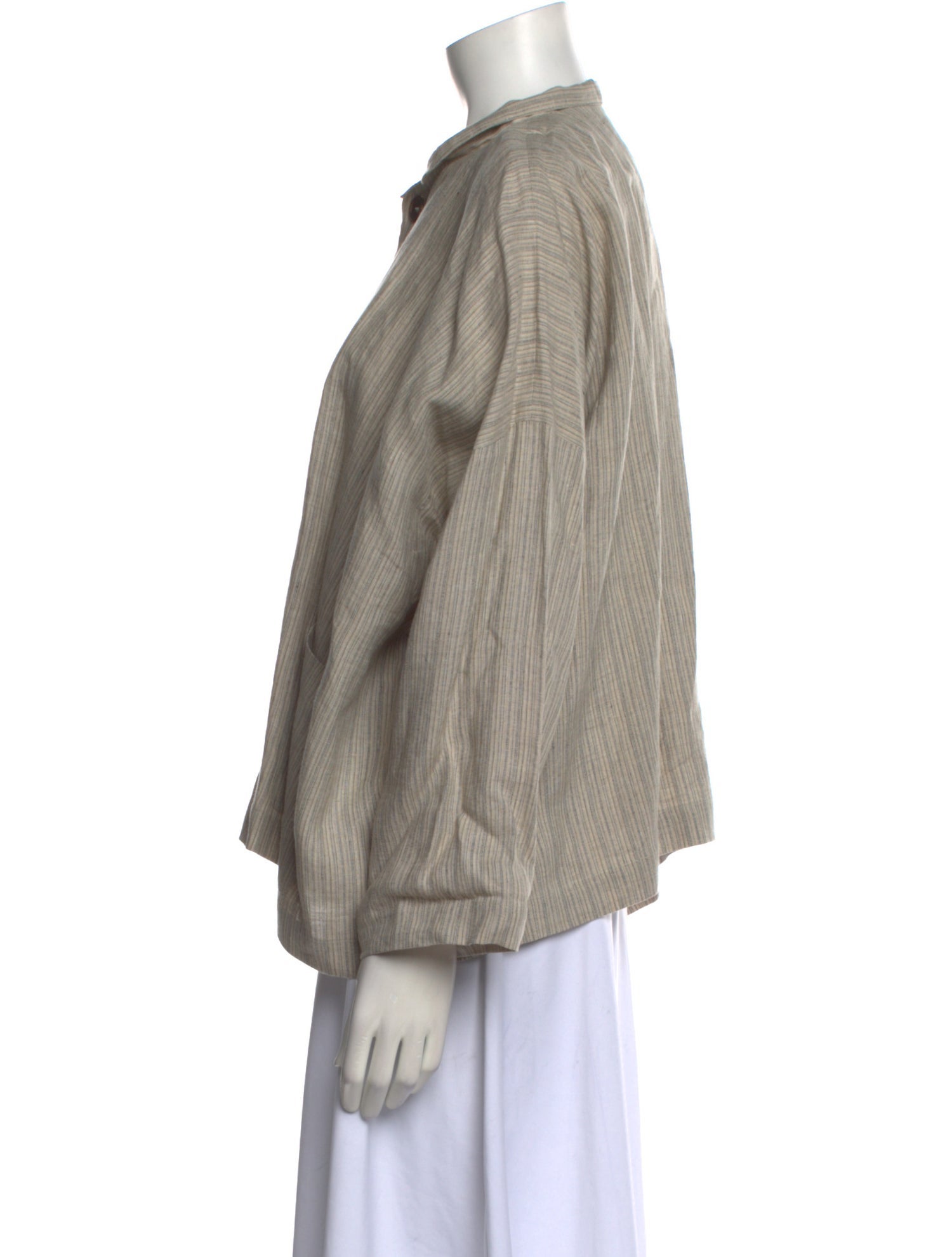 Eskandar Linen Mock Neck Button-Up Top