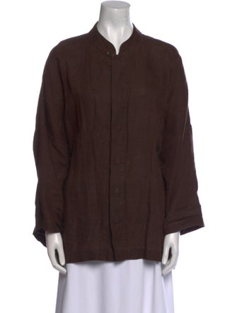 Eskandar Linen Mock Neck Button-Up Top