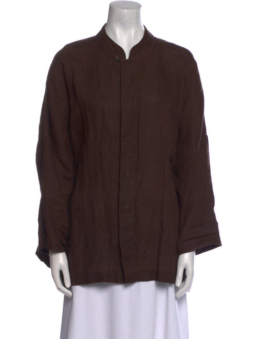 Eskandar Linen Mock Neck Button-Up Top