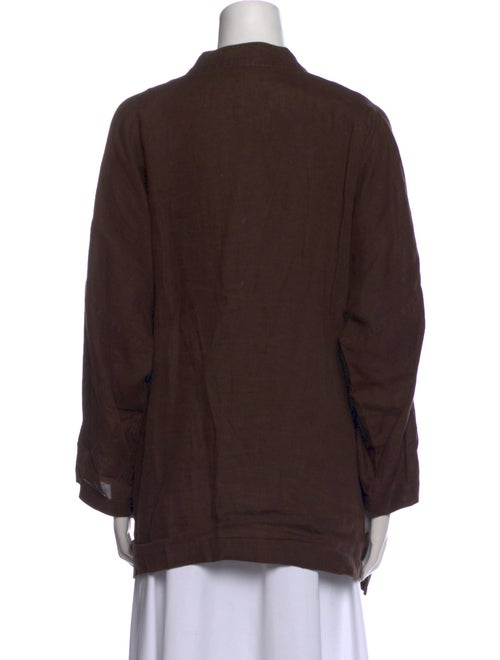 Eskandar Linen Mock Neck Button-Up Top