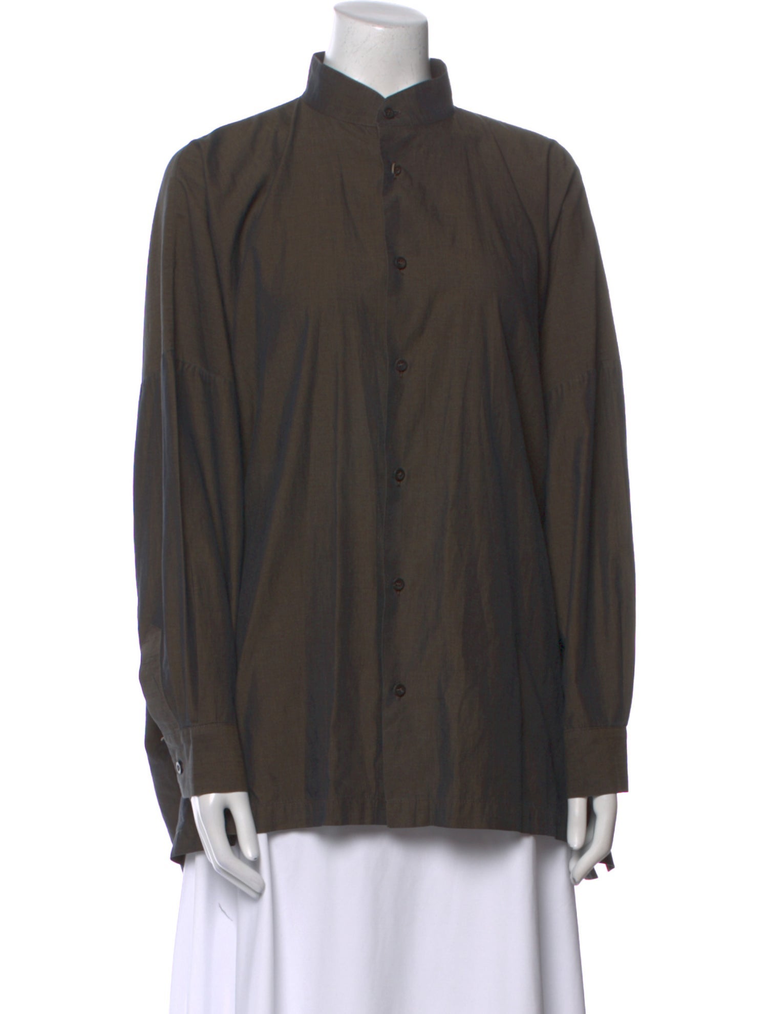 Eskandar Mock Neck Long Sleeve Button-Up Top