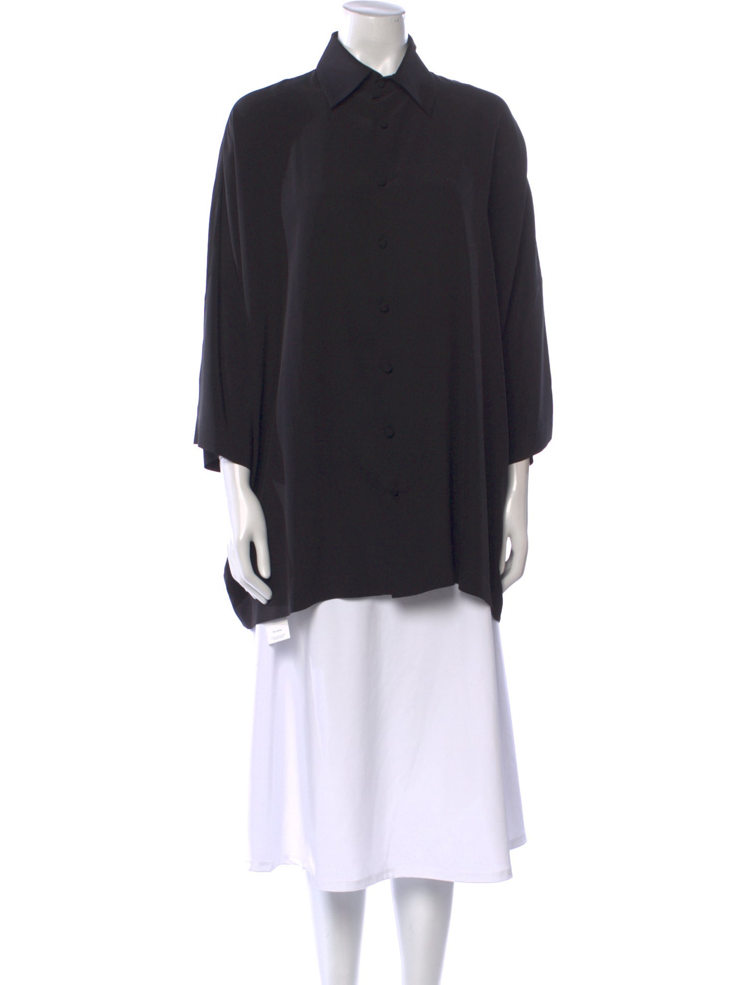 Eskandar Silk Three-Quarter Sleeve Button-Up Top