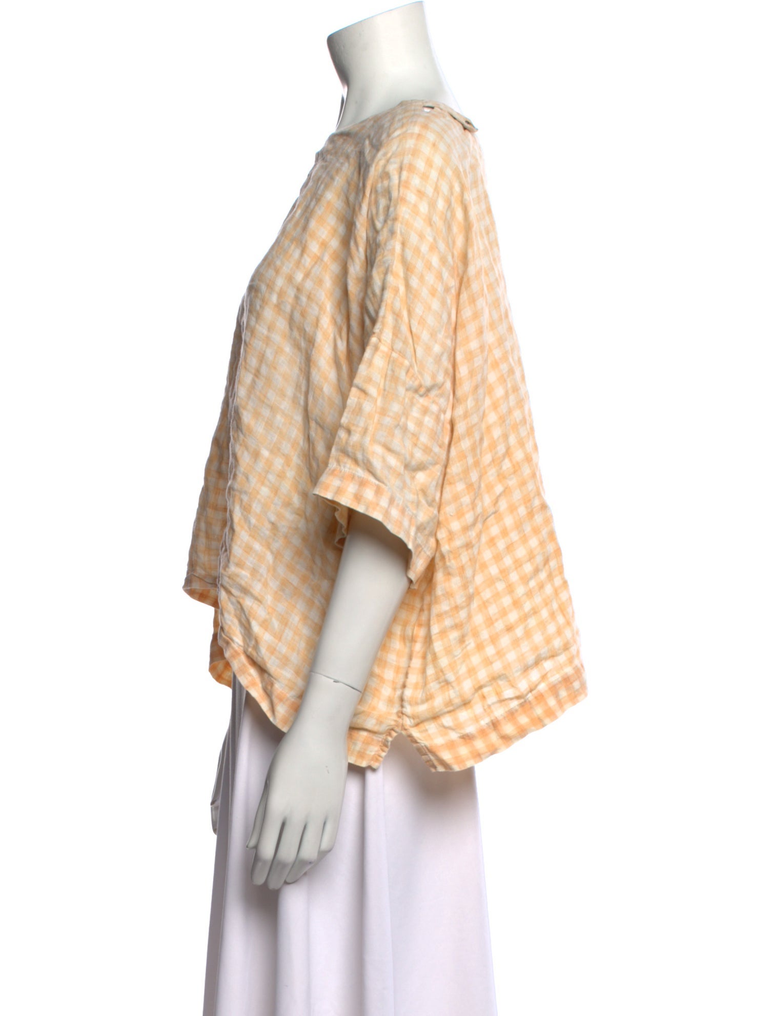 Eskandar Linen Plaid Print Crop Top