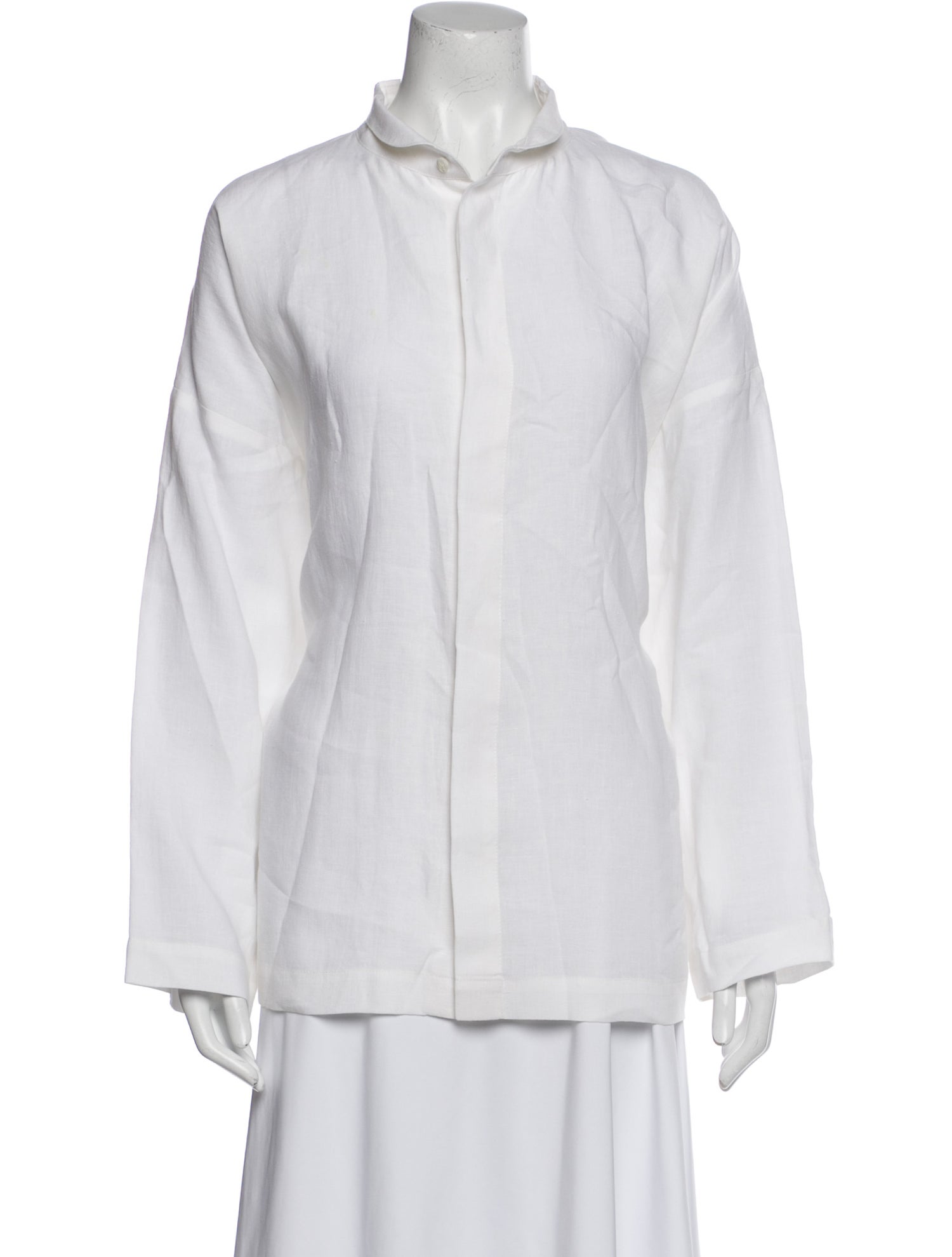 Eskandar Linen Mock Neck Button-Up Top