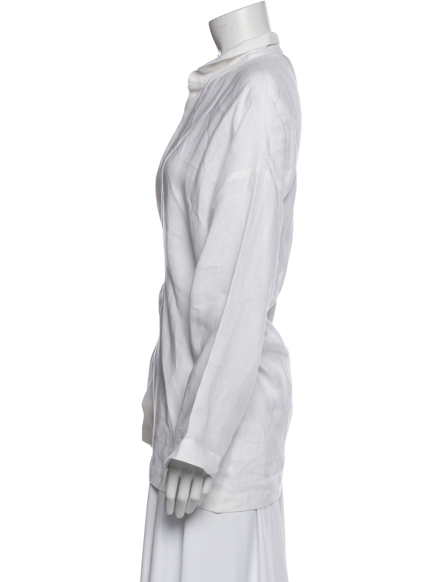 Eskandar Linen Mock Neck Button-Up Top