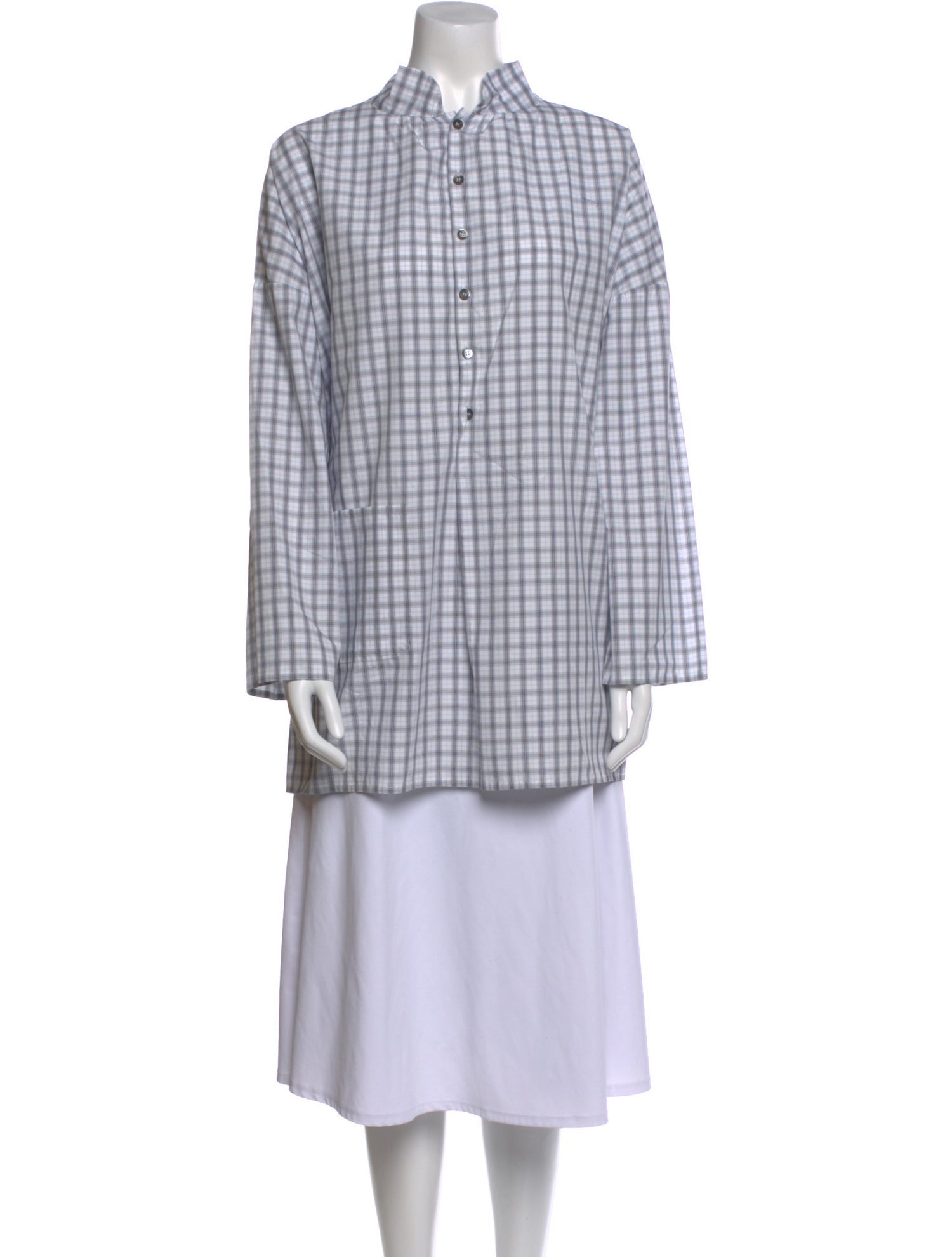 Eskandar Linen Plaid Print Button-Up Top