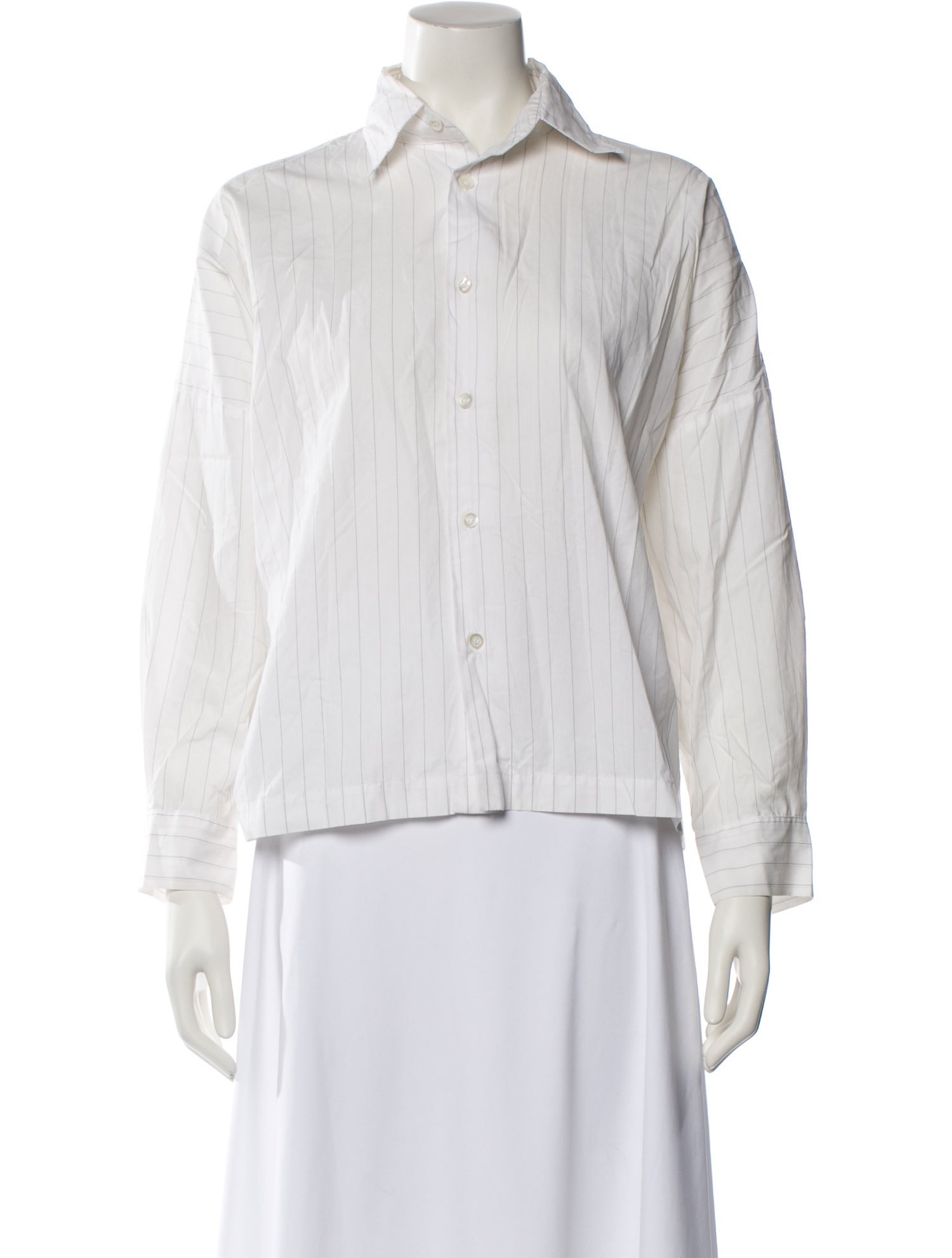 Eskandar Striped Long Sleeve Button-Up Top