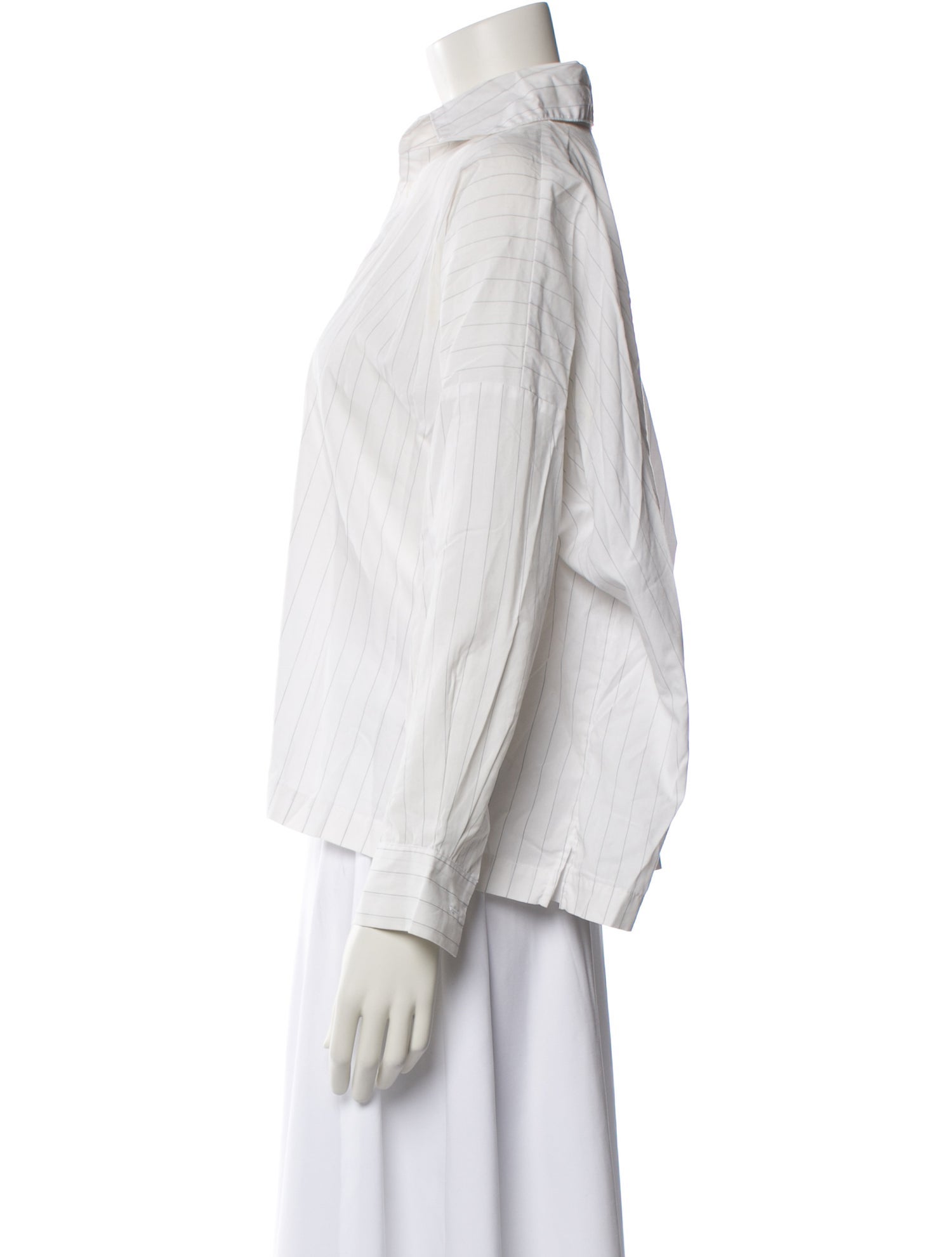 Eskandar Striped Long Sleeve Button-Up Top