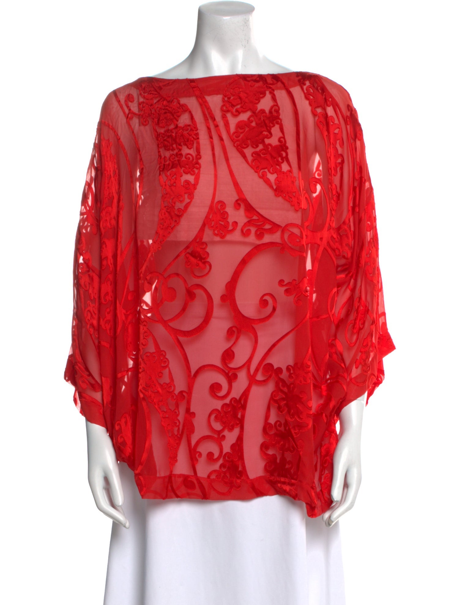 Eskandar Lace Pattern Bateau Neckline Blouse