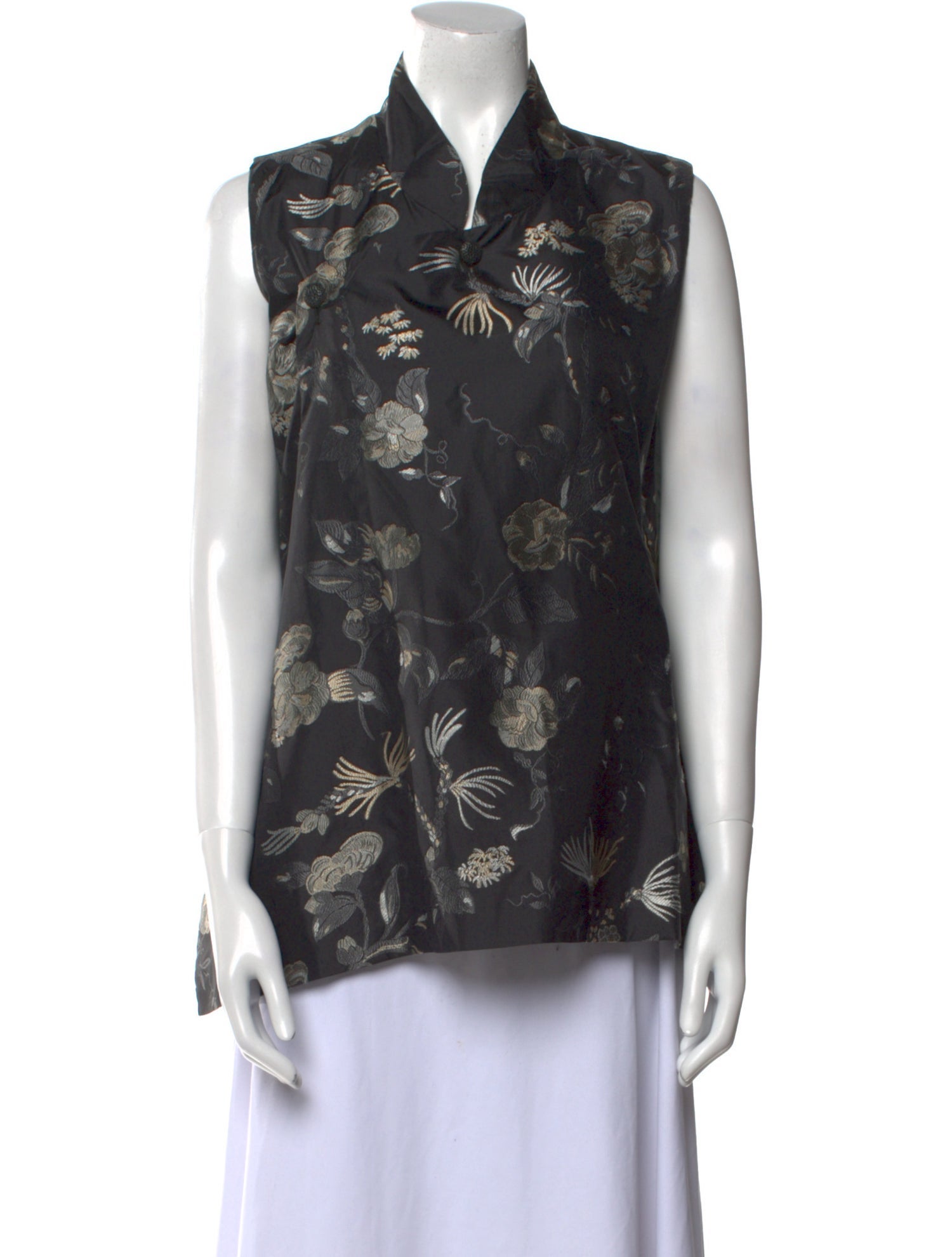 Eskandar Floral Print Short Sleeve Blouse