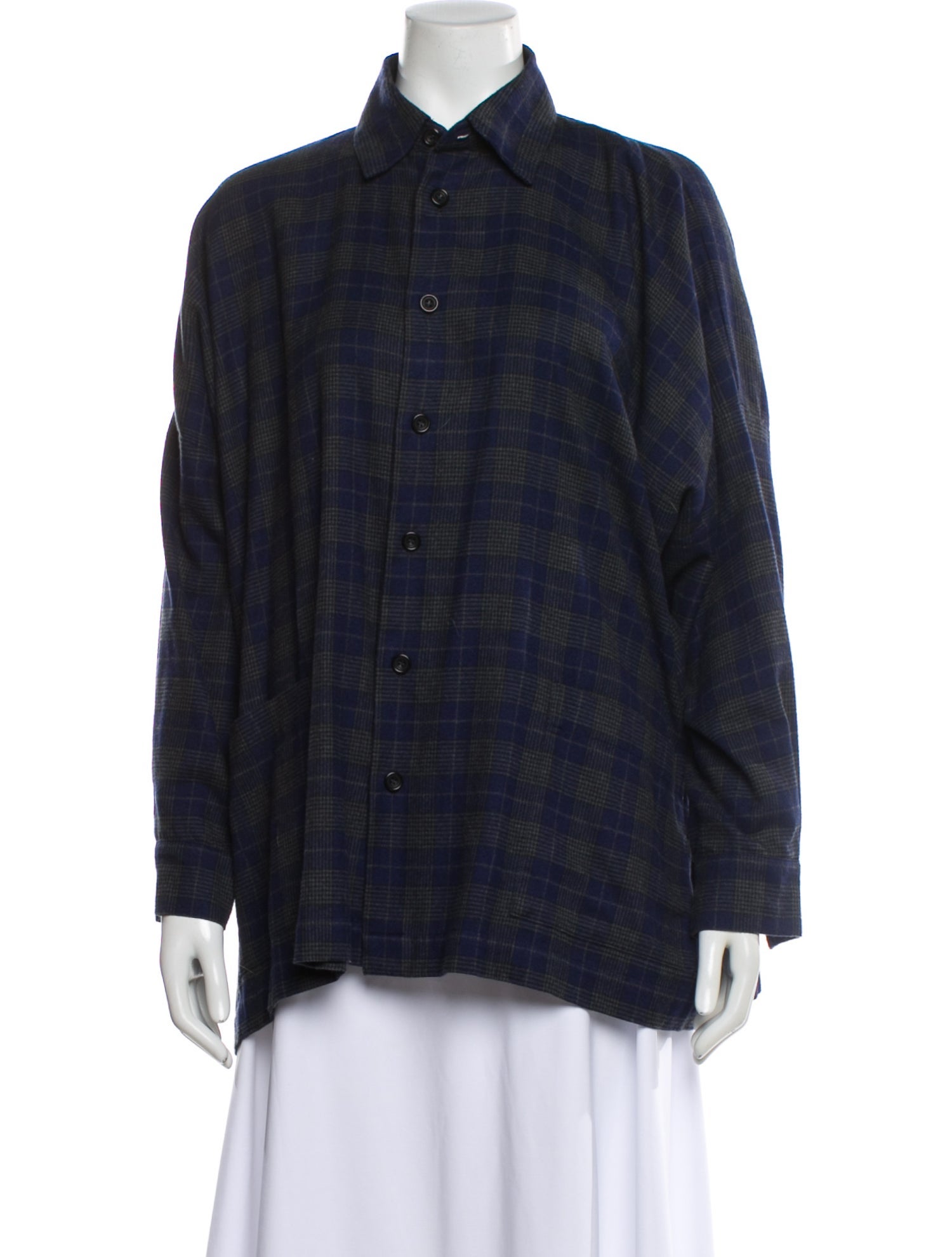 Eskandar Plaid Print Long Sleeve Blouse
