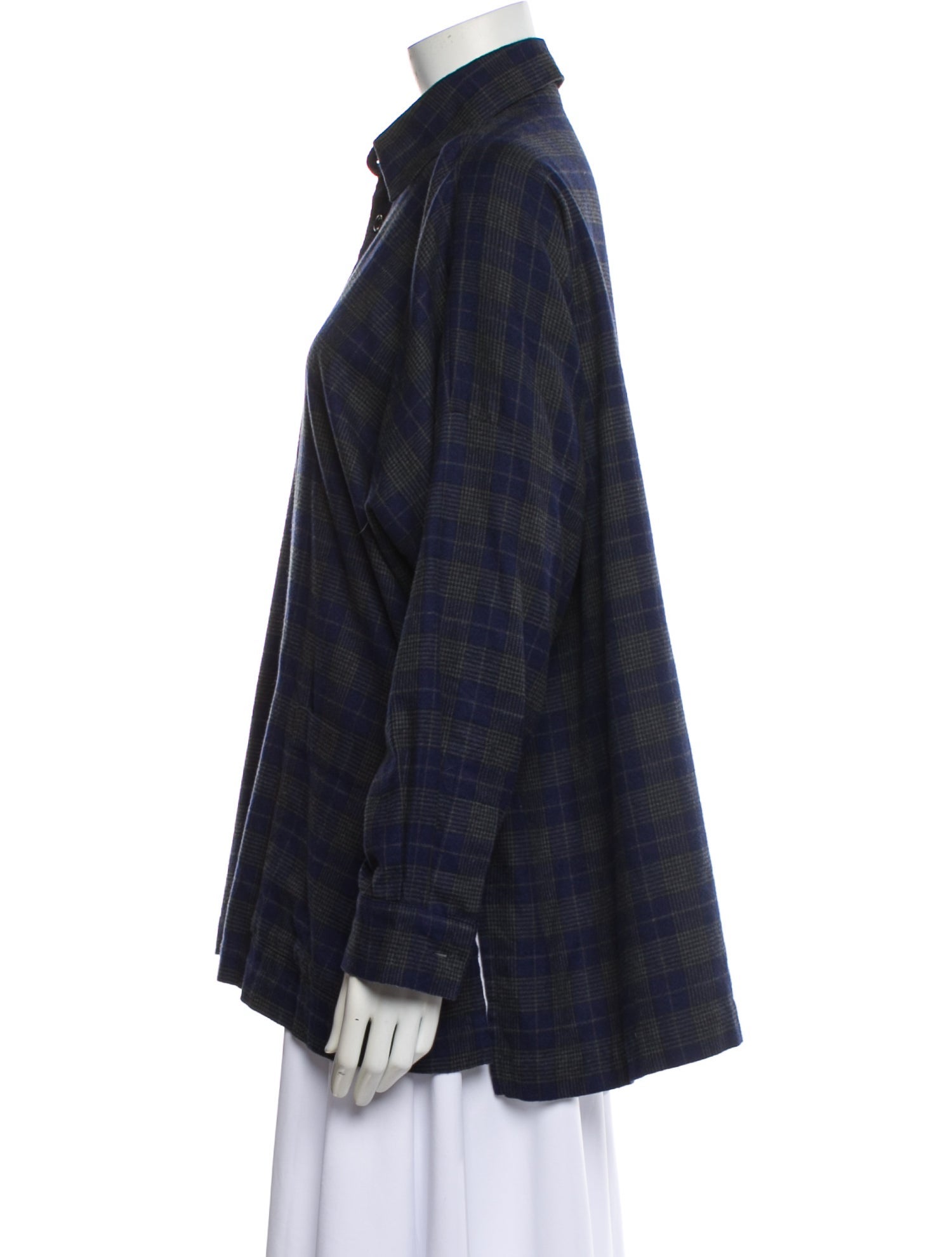 Eskandar Plaid Print Long Sleeve Blouse