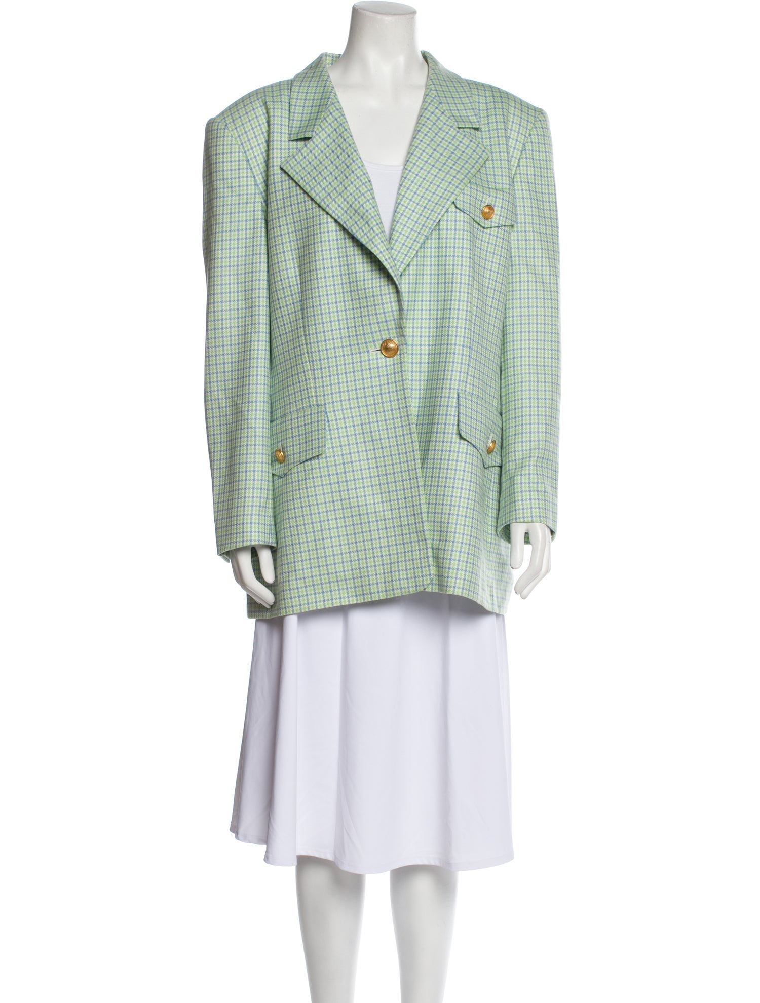 Escada Margaretha Ley Virgin Wool Plaid Print Blazer