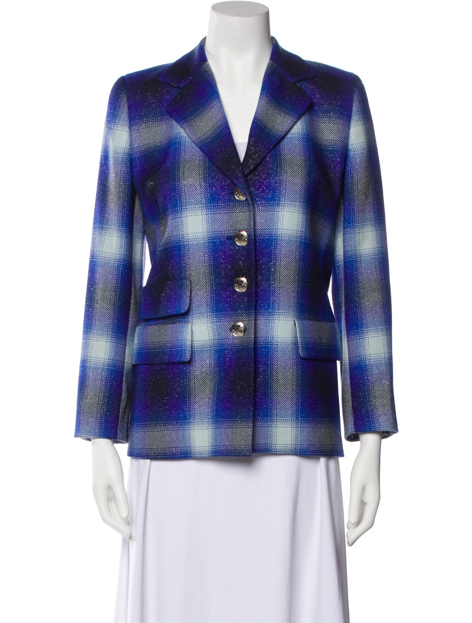 Escada Margaretha Ley Wool Plaid Print Blazer