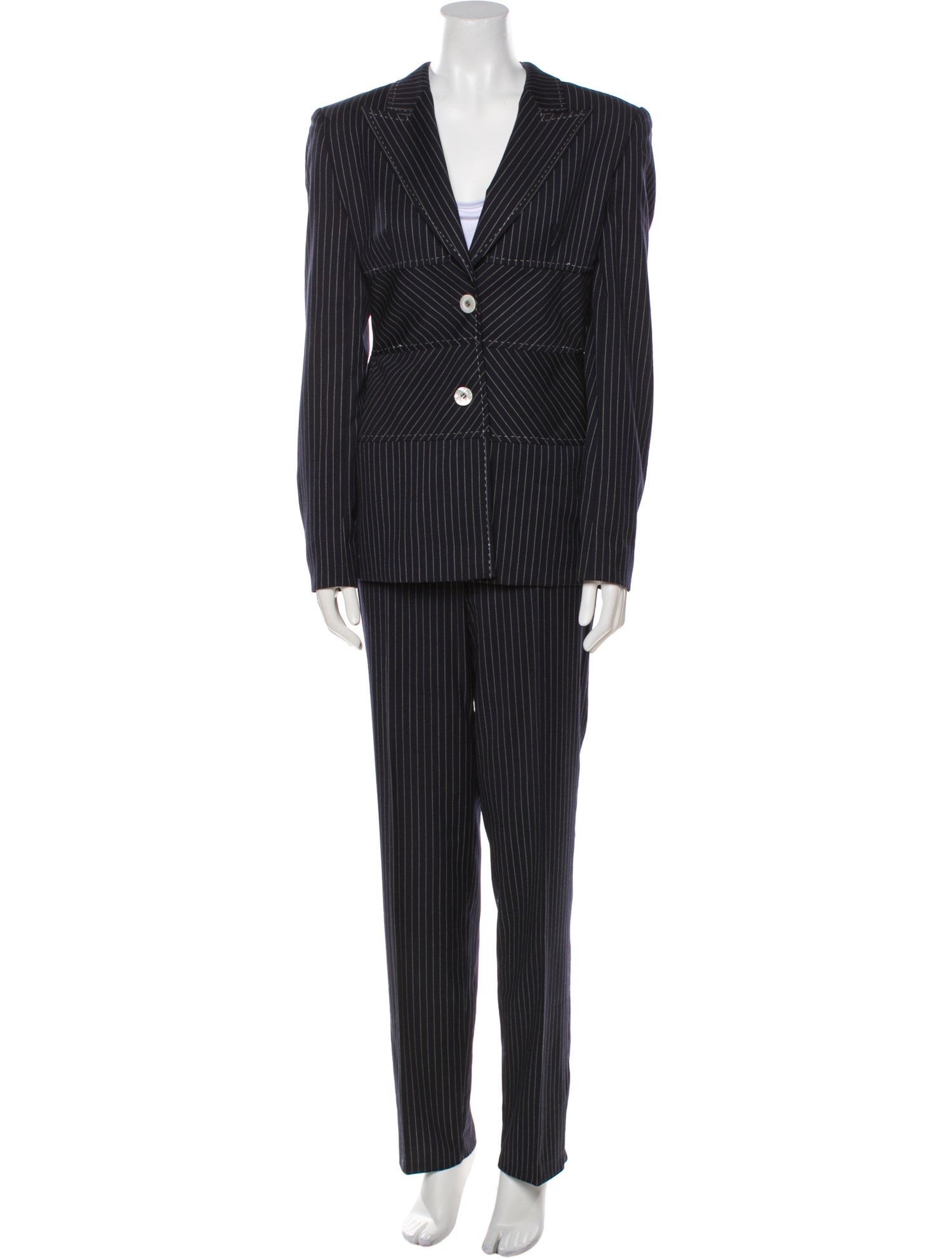 Escada Margaretha Ley Virgin Wool Striped Pantsuit