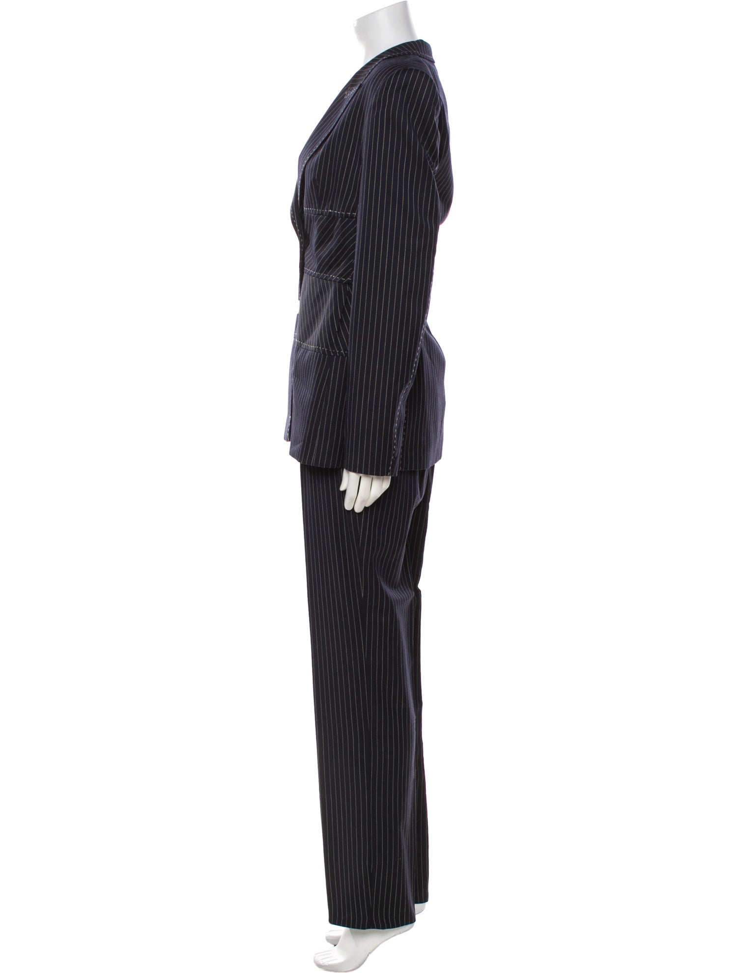 Escada Margaretha Ley Virgin Wool Striped Pantsuit