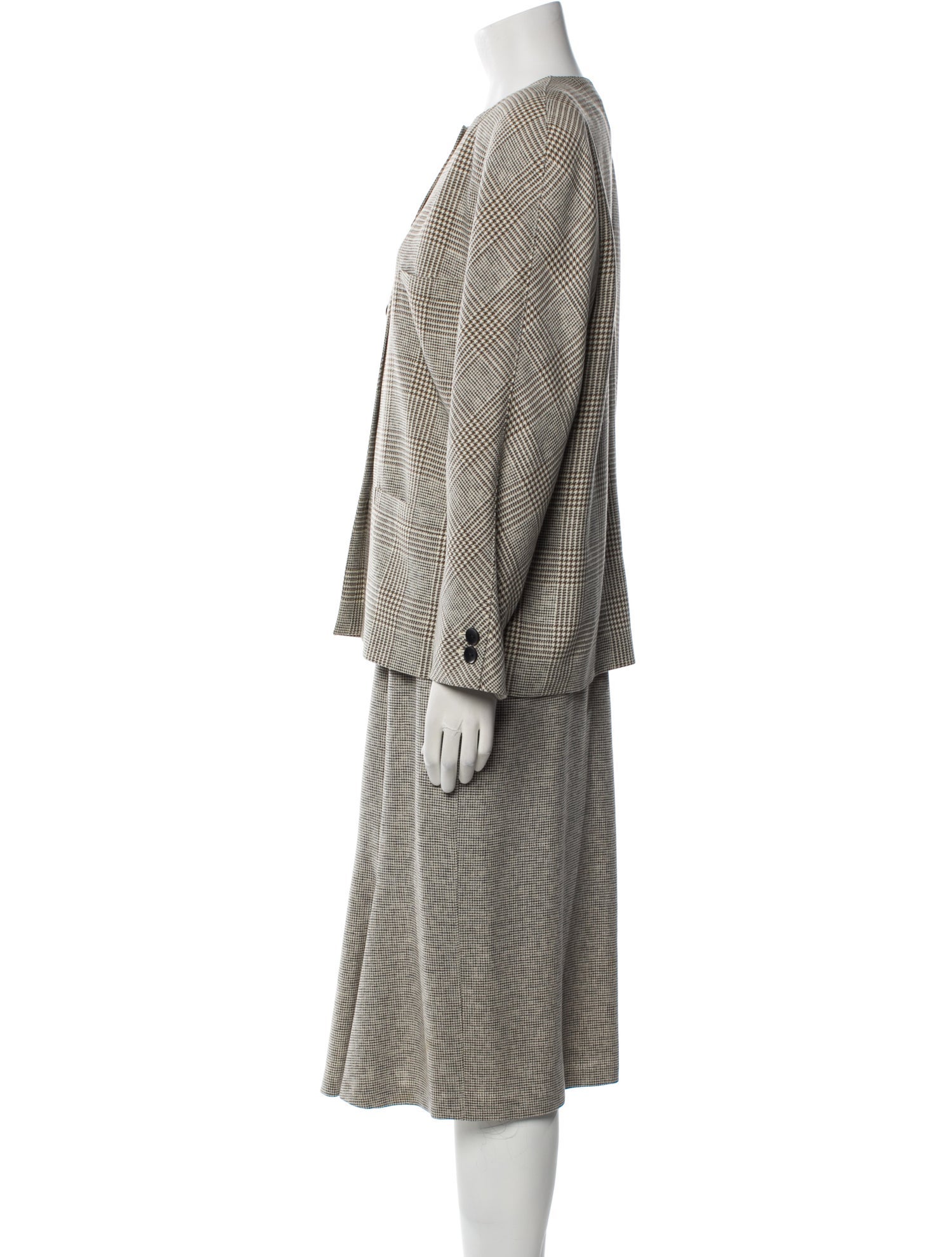 Escada Margaretha Ley Virgin Wool Houndstooth Print Skirt Suit