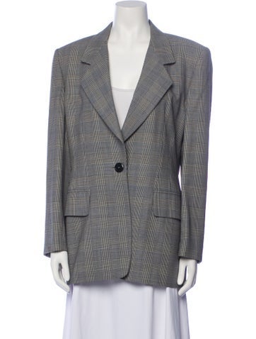 Escada Margaretha Ley Jackets Virgin Wool Plaid Print Blazer Us10, De40 | L
