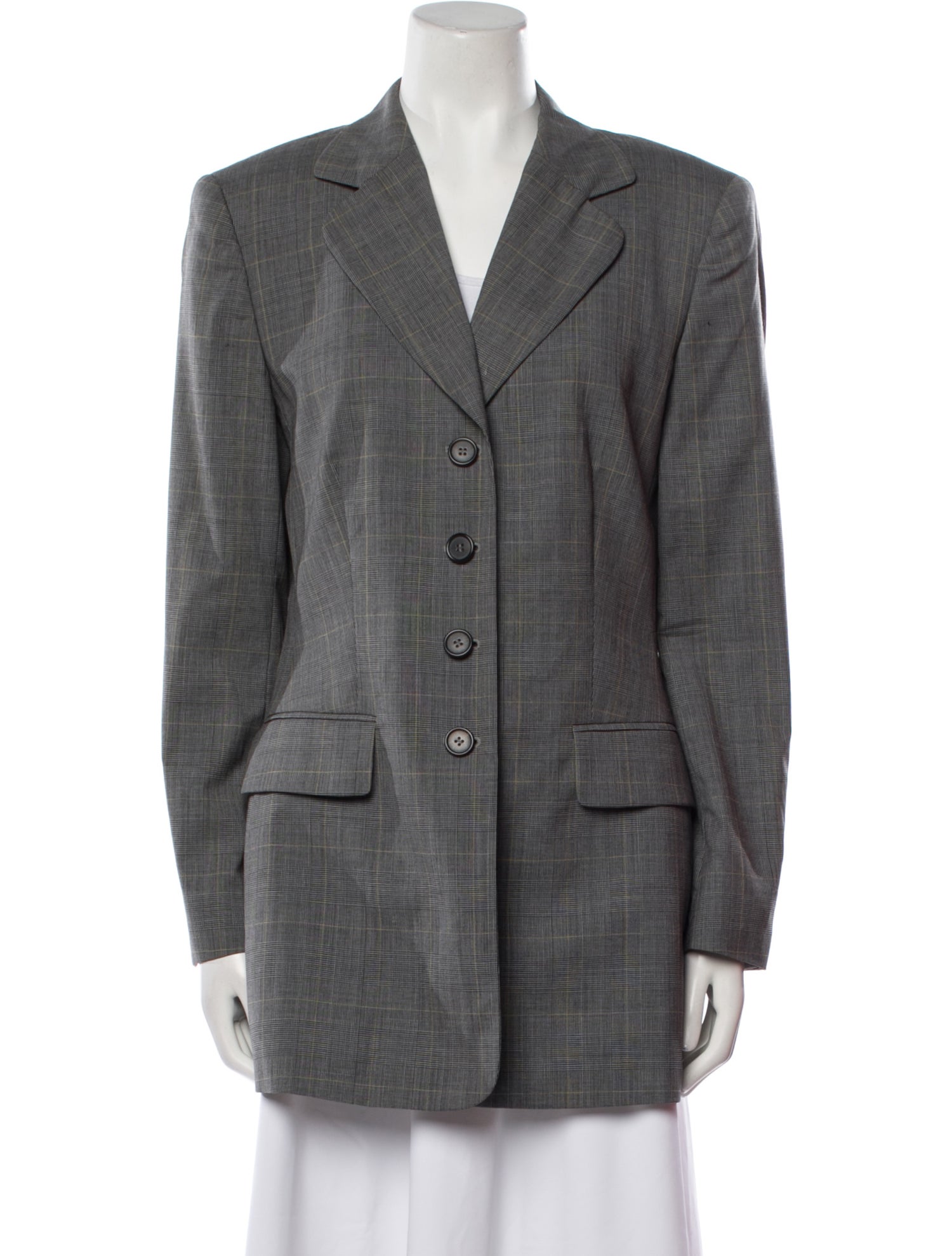 Escada Margaretha Ley Virgin Wool Plaid Print Blazer