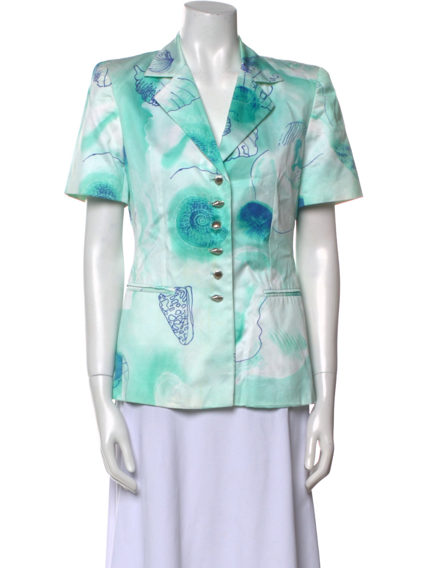 Escada Margaretha Ley Printed Short Sleeve Button-Up Top