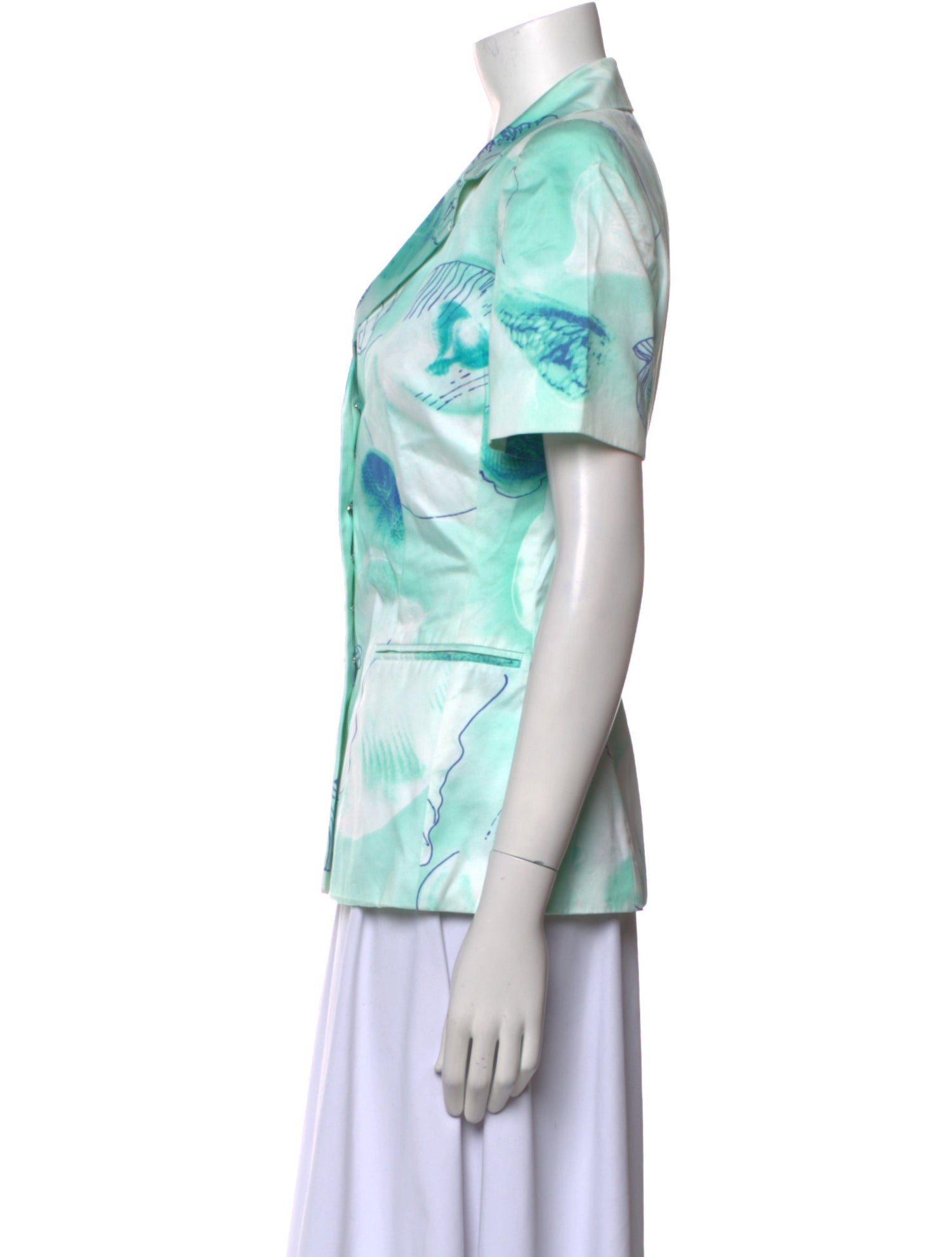 Escada Margaretha Ley Printed Short Sleeve Button-Up Top