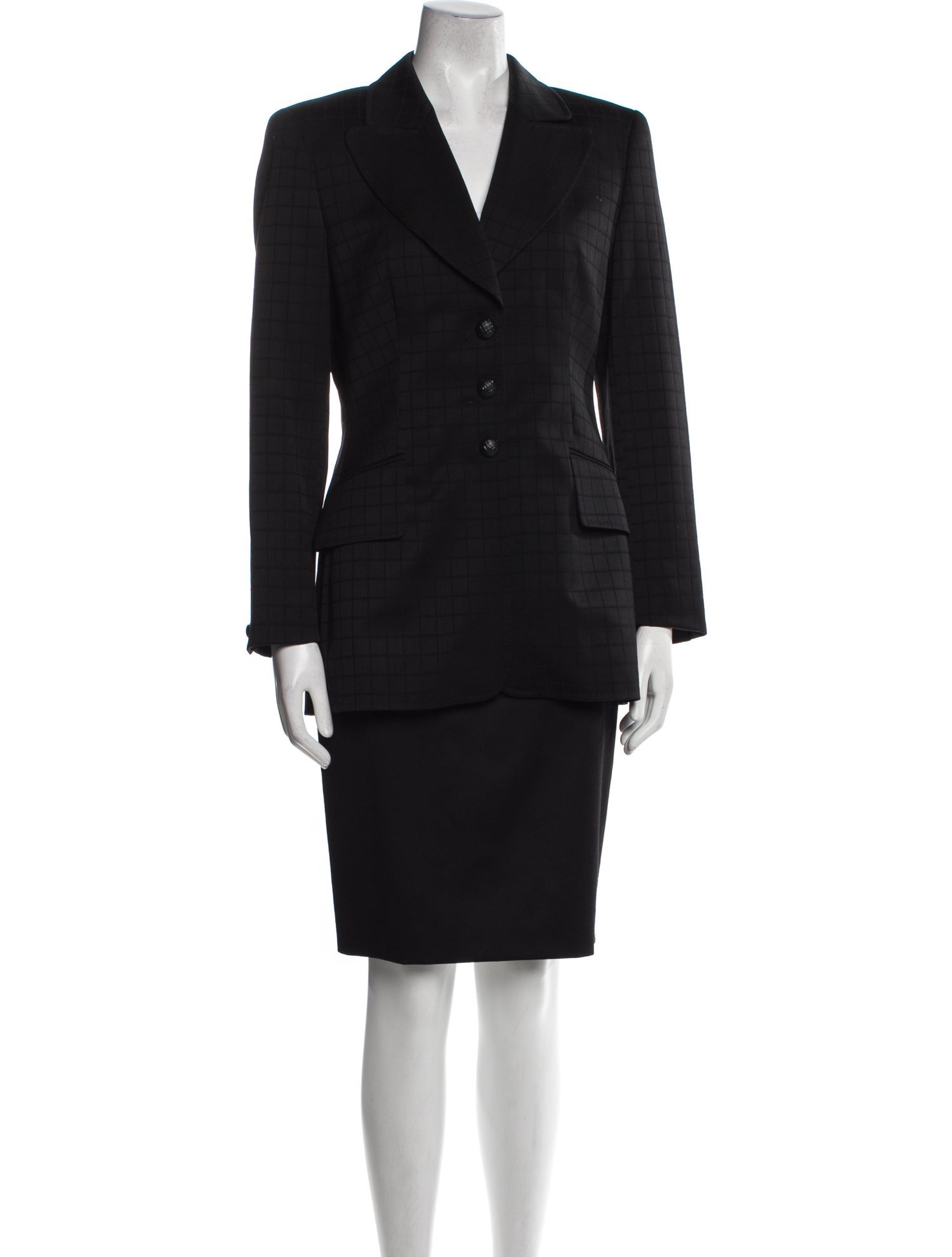 Escada Margaretha Ley Virgin Wool Plaid Print Skirt Suit